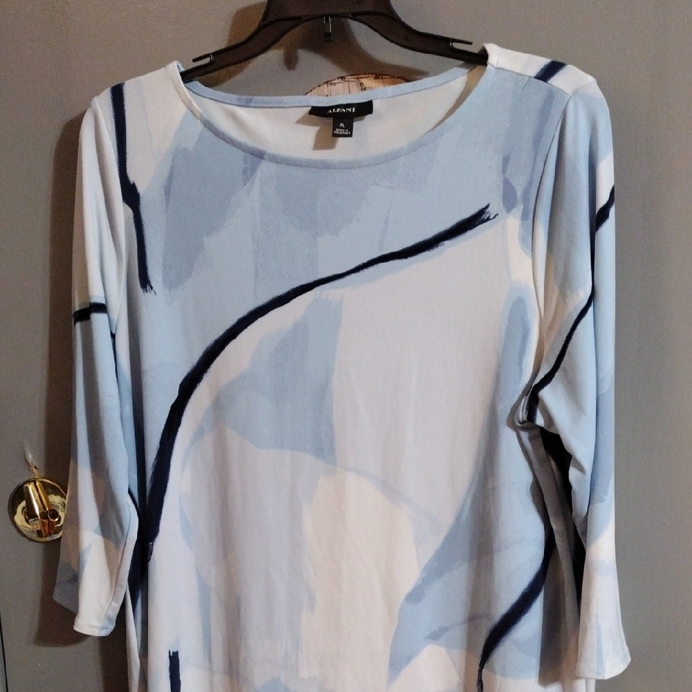 2/$8 Sale Alfani,  Chic And Vibrant Marble Light Blue and Navy Tunic - Picture 3 of 4